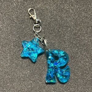 Blue “R” letter keychain
